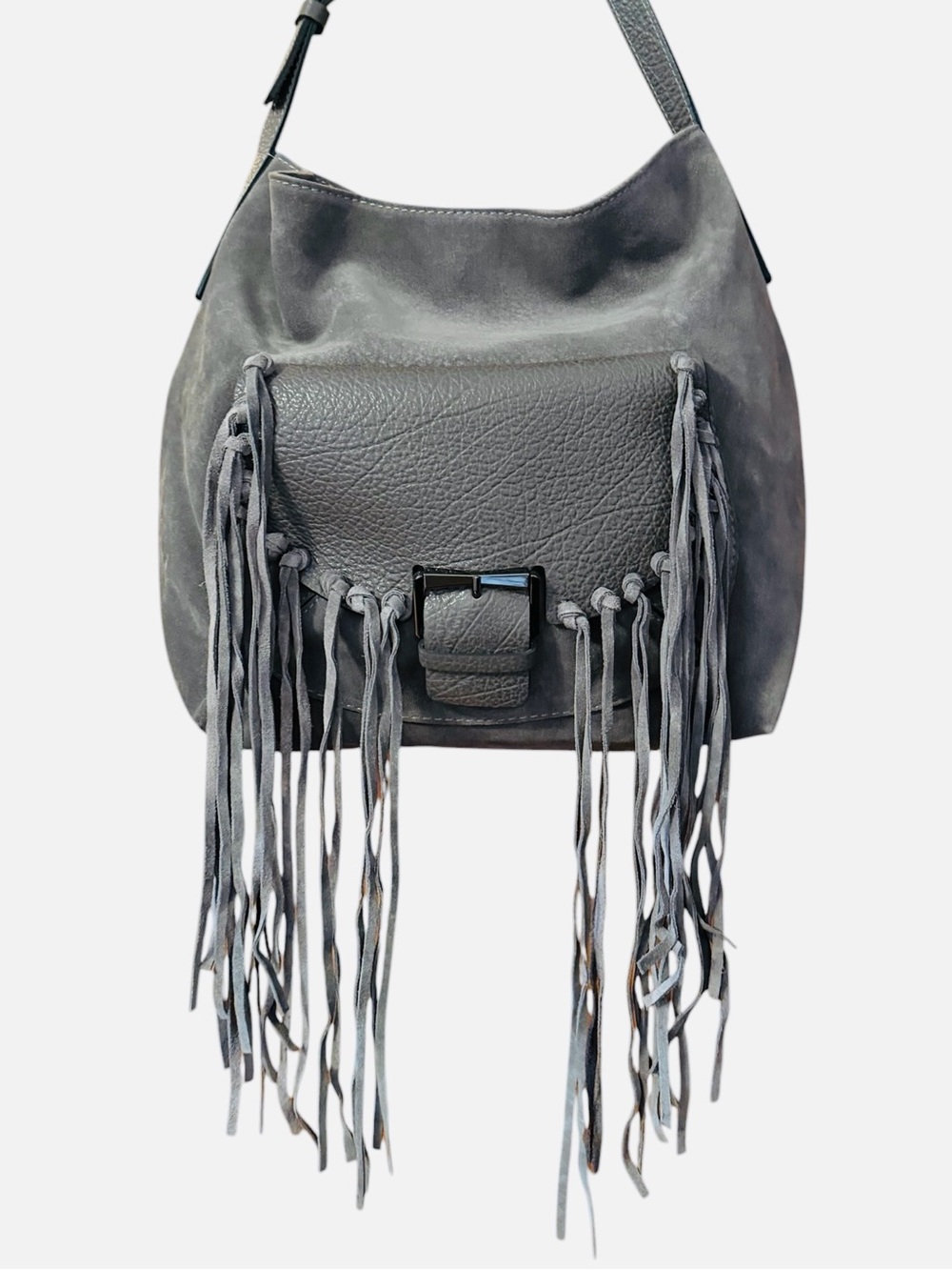 Women's Gray Fringe Hobo Shoulder Bag by